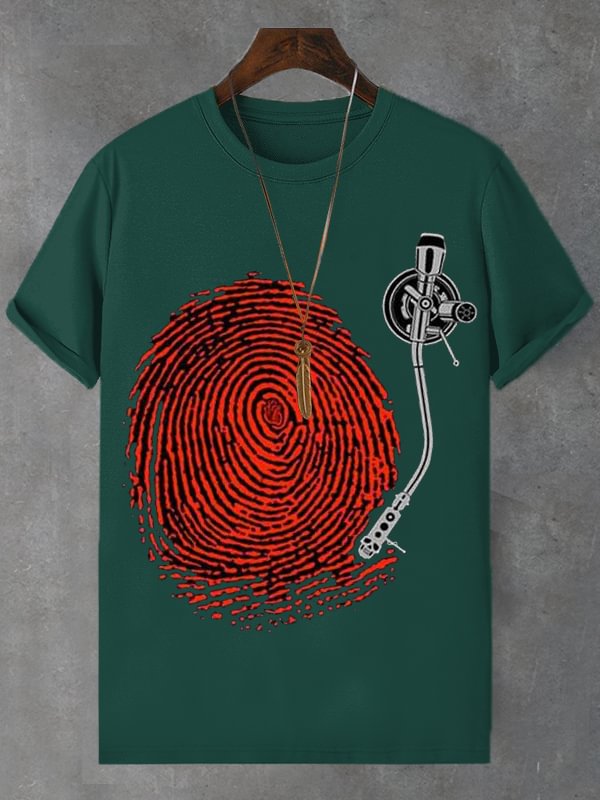 Men's Retro Fingerprint Record Print Cotton Casual T-Shirt