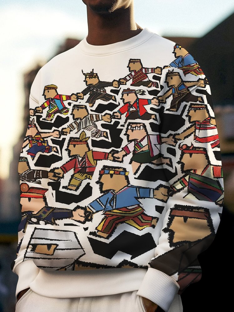 Men's Vintage Tribe Dance Doodle Art Print Casual Sweatshirt