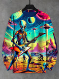 Men's Alien Playing Electric GuitarPrint Casual Sweatshirt