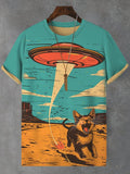 Men's UFO Tracking Cats Western Future Art Print T-Shirt