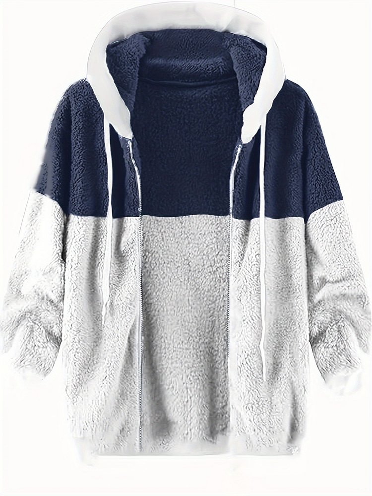 Men's Winter Color Splice Hooded Zip Up Warm Casual Jacket
