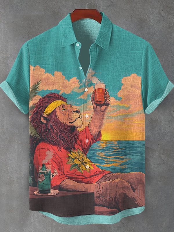 Men's Cheers Sunrise Vacation Reggae Lion Art Print Shirt