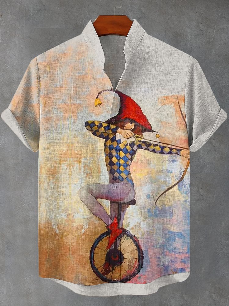 Men's Retro Circus Oil Painting Art Print Casual Shirt