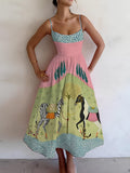 Women's Color Block Horse Art Print Cami Midi Dress