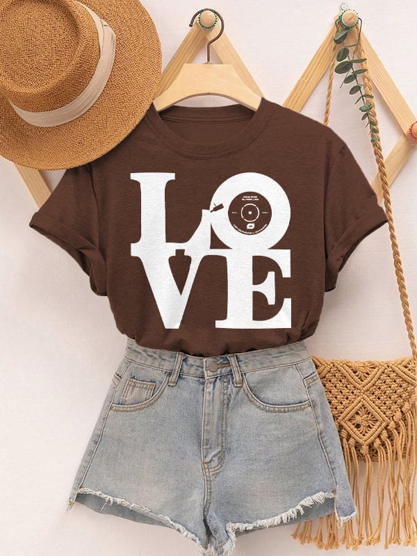 Women's Love Vinyl Record Music Art Print Cotton Casual T-Shirt