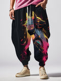 Men's Ghost Fire Fox Magical Girl Science Fiction Art Print Loose Drawstring Waist Pocket Sweatpants