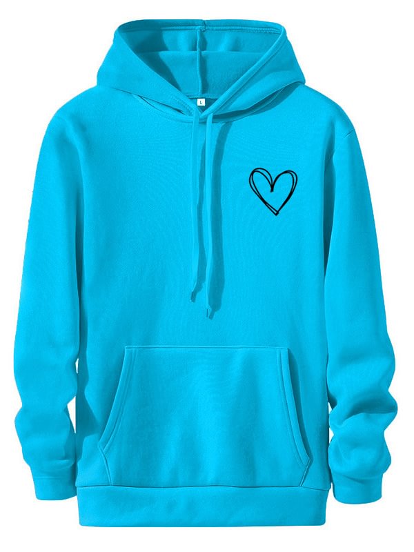 Men's Heart Graphic Print Pocket Drawstring Casual Hoodie