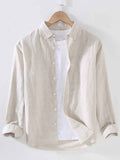 Men's Casual Solid Cotton And Linen Long Sleeve Shirt