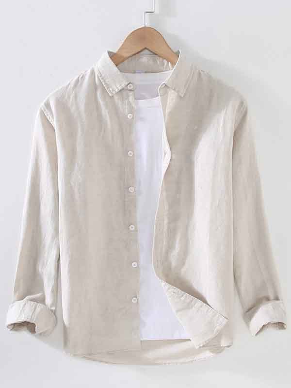 Men's Casual Solid Cotton And Linen Long Sleeve Shirt