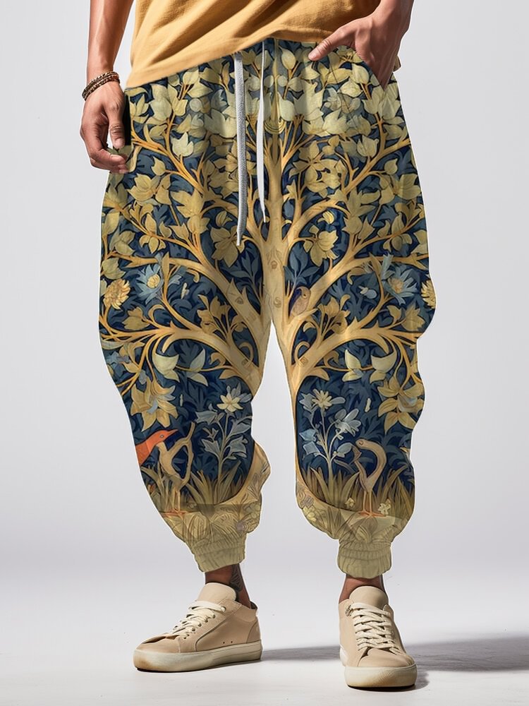 Men's Mysterious Tree Of Life Watercolor Painting Print Loose Drawstring Waist Sweatpants
