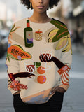 Women's Pleasant Black Afternoon Tea Art Print Casual Sweatshirt