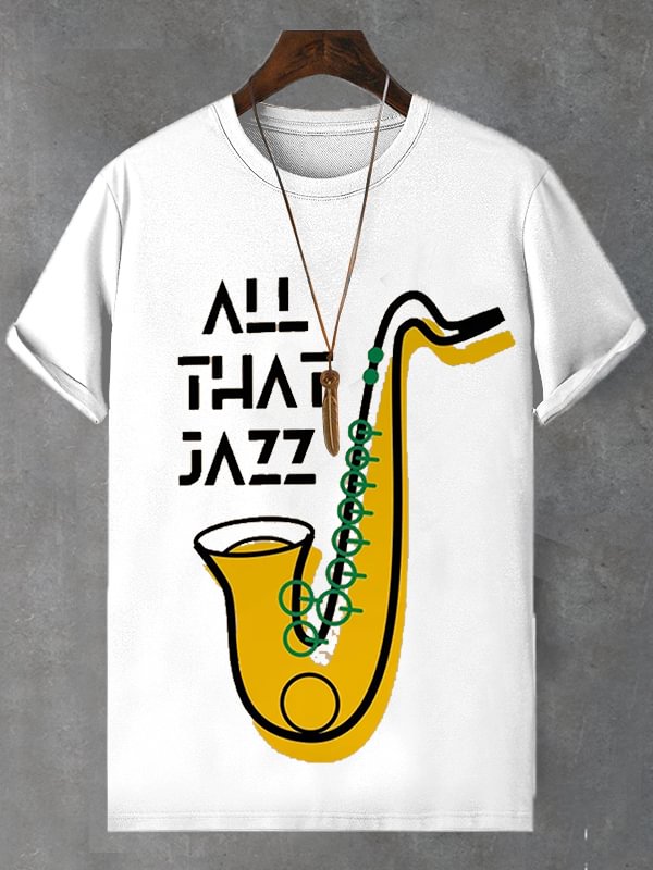 Men's All That Jazz Saxophone Graphic Print Cotton Casual T-Shirt