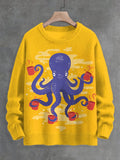 Men's Coffee Octopus Art Print Knit Sweatshirt