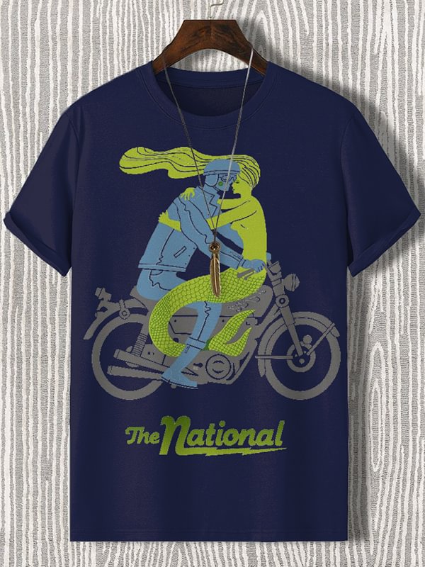 Men's The National Barclays Center Racing Mermaid Graphic Print Cotton Casual T-Shirt