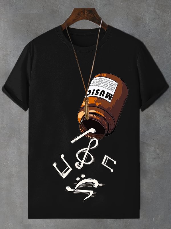 Men's Music Is Healing Print Cotton Casual T-Shirt