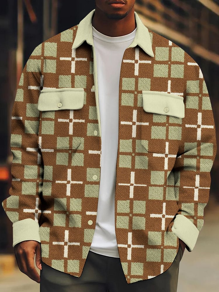 Men's Retro Plaid All Over Print Denim-Like Long Sleeve Shirt