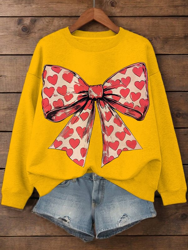 Women's Valentine's Day Love Butterfly Print Cotton Long Sleeve T-Shirt Thin Sweatshirt