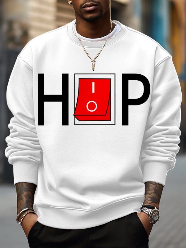 Men's Hiphop Switch Toggle Button Art Print Cotton Casual Sweatshirt