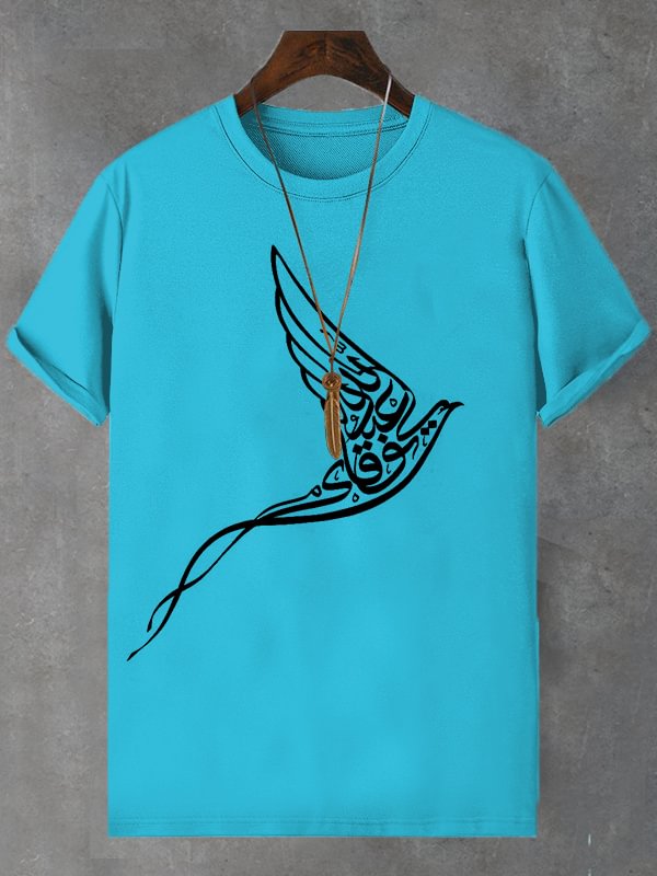 Men's Peace Dove Calligraphy Art Print Cotton Casual T-Shirt