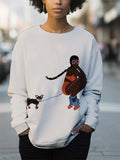 Women's Dog Black Girl Skating Print Cozy Sweatshirt