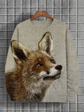 Men's Embroidery Fox Print Casual Sweatshirt