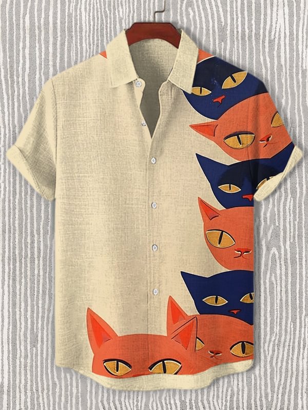 Men's Funny Cats Peep Art Print Casual Shirt