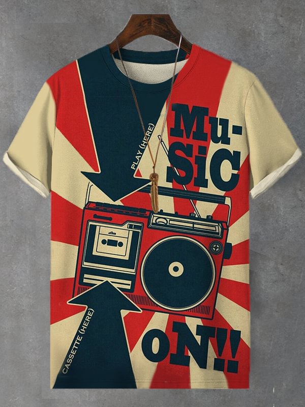 Men's Retro Nostalgia Phonograph Print Casual T-Shirt