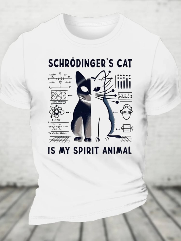 Men's Schrodinger's Cat Dead And Alive Physics Print Cotton Casual T-Shirt