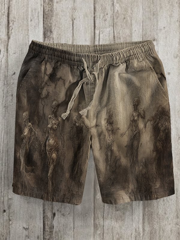 Men's Surreal Skull Horror Art Print Drawstring Shorts