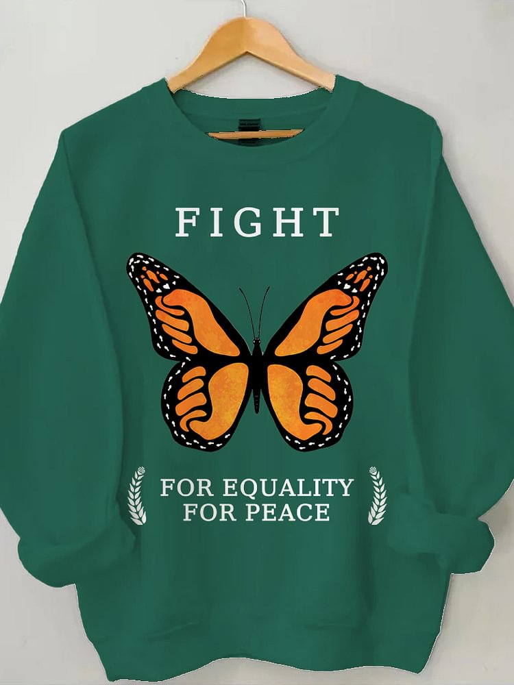 Women's Fight For Equality For Peace Butterfly Print Cotton Long Sleeve T-Shirt Thin Sweatshirt