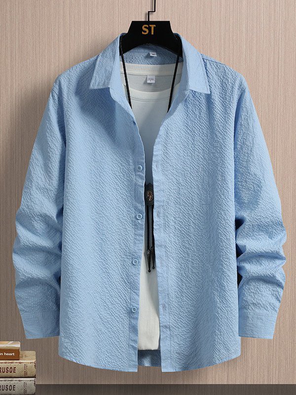 Men's Business Casual Turndown Collar Solid Color Shirt
