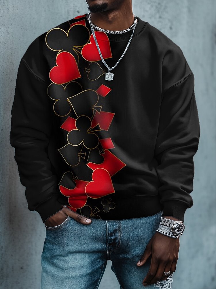 Men's Poker Card Pattern Art Print Casual Sweatshirt