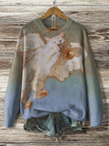 Women's Cat Angel Art Print Knit Sweatshirt