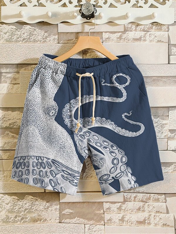 Men's Japanese Art Octopus Graphic Printed Casual Shorts
