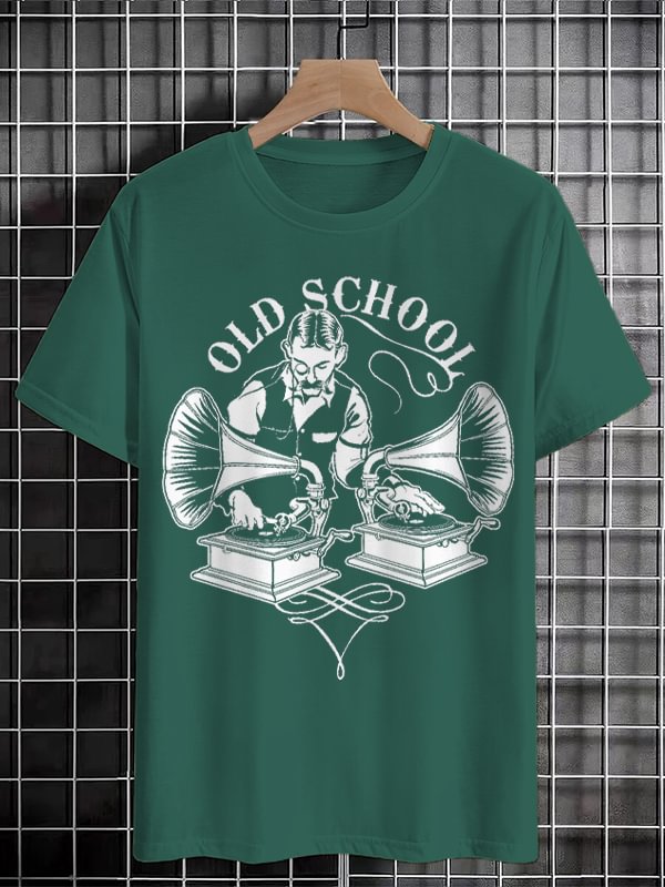 Men's Retro Music Slogan Old School Print Cotton Casual T-Shirt