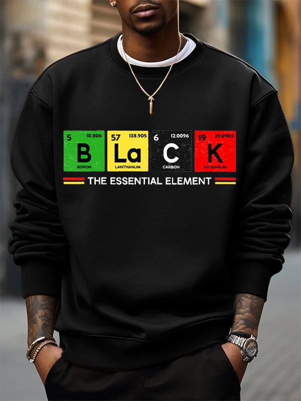 Men's Black The Essential Element Print Cotton Casual Sweatshirt