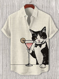 Men's Cat Cheers Cocktail Art Print Casual Shirt