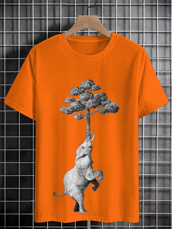 Men's Tree Elephant Art Print Cotton Casual T-Shirt