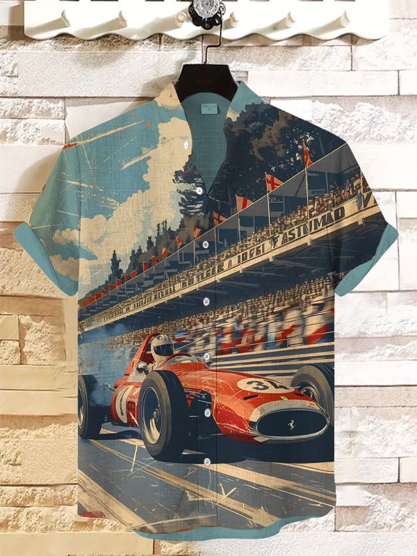 Men's Retro Car Racing Competition Print Shirt