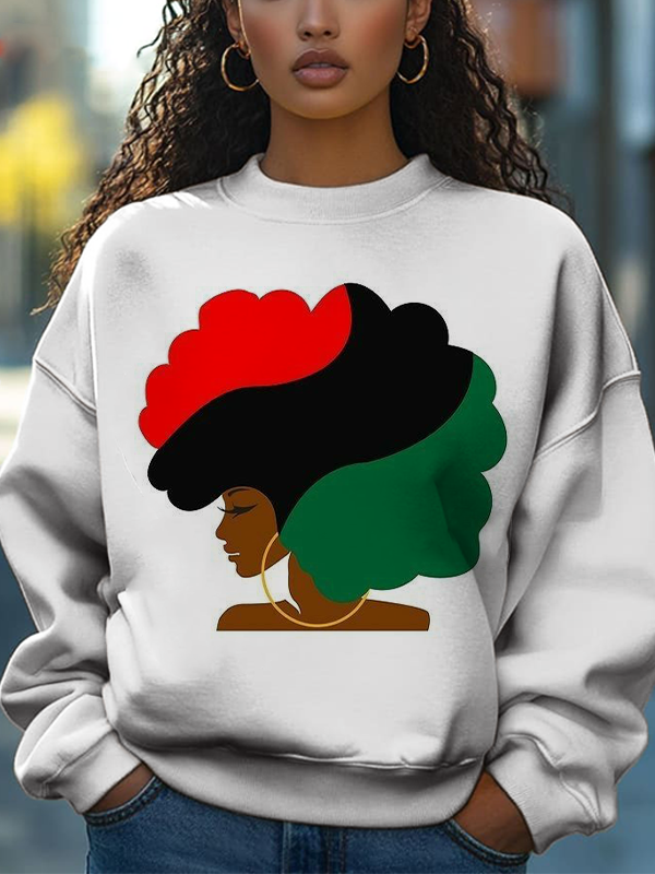 Women's Pan African Flag Afro Girl Graphic Print Casual Sweatshirt
