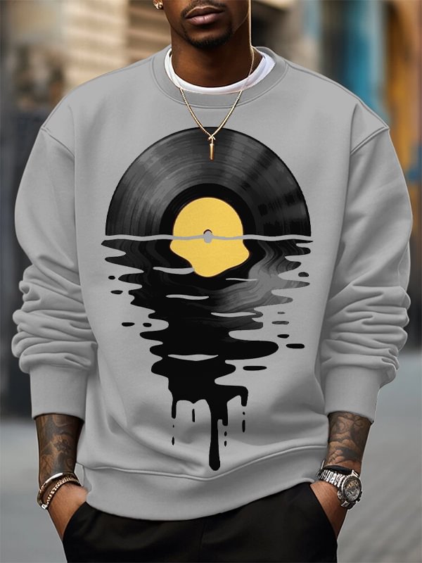 Men's Record Reflections in Water Print Cotton Casual Sweatshirt