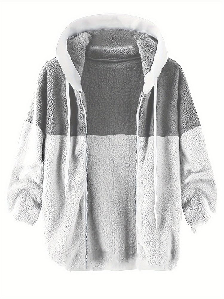 Men's Winter Color Splice Hooded Zip Up Warm Casual Jacket