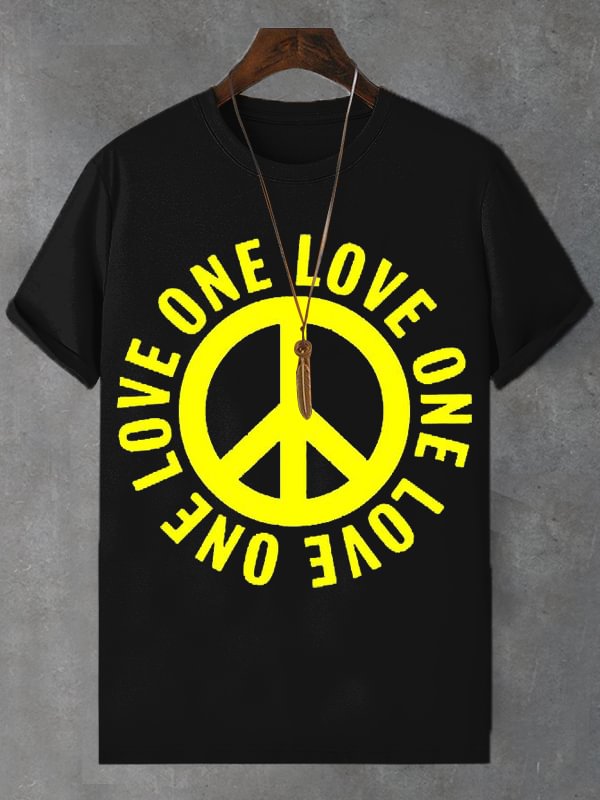 Men's One Love Peace Graphic Print Cotton Casual T-Shirt