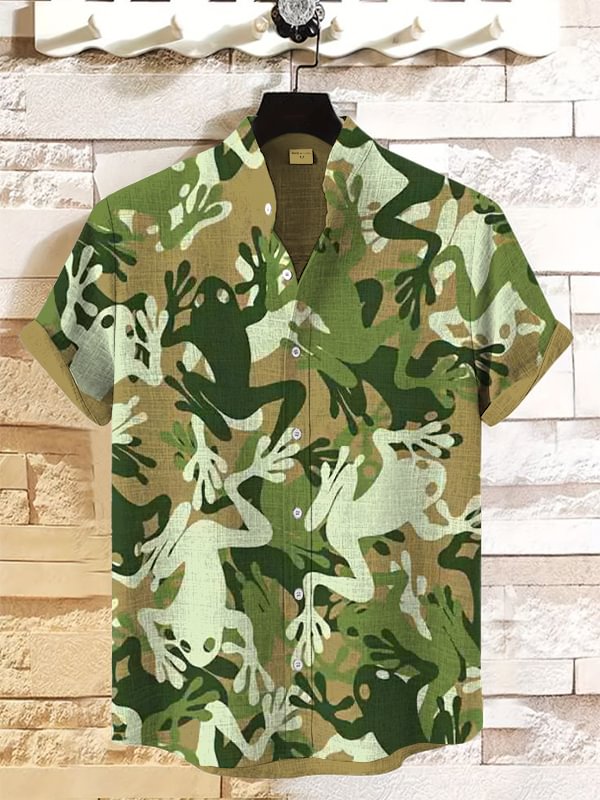 Men's Frog Camouflage Print Short Sleeve Shirt