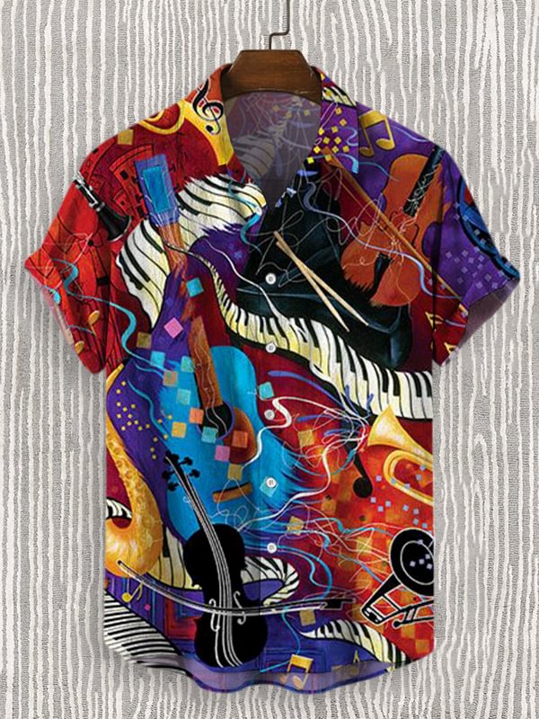 Men's Travel Music World Abstract Art Print Casual Shirt