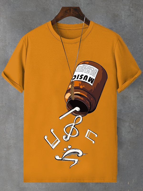 Men's Music Is Healing Print Cotton Casual T-Shirt