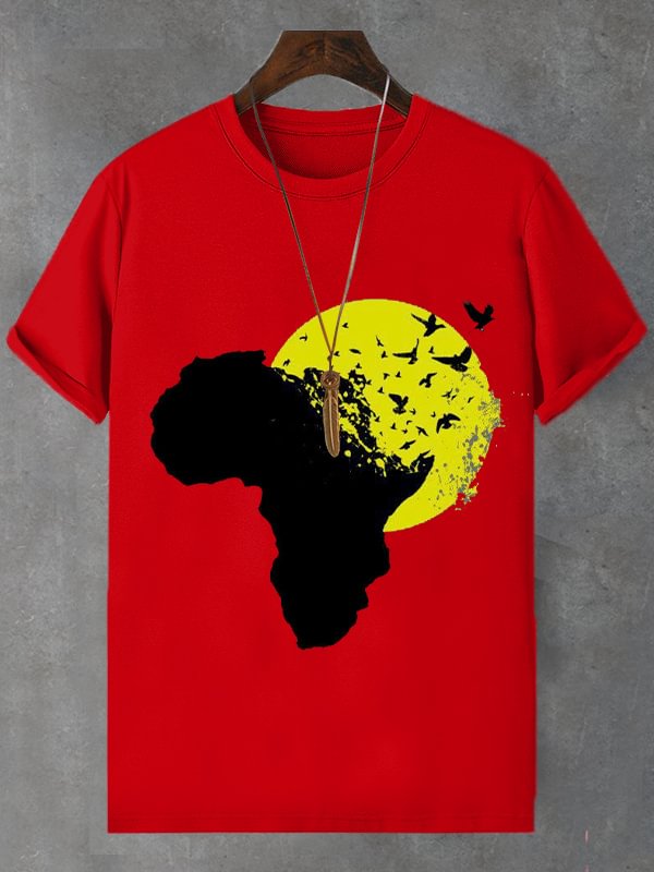 Men's Birds African Map Illustration Print Cotton Casual T-Shirt