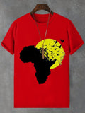 Men's Birds African Map Illustration Print Cotton Casual T-Shirt
