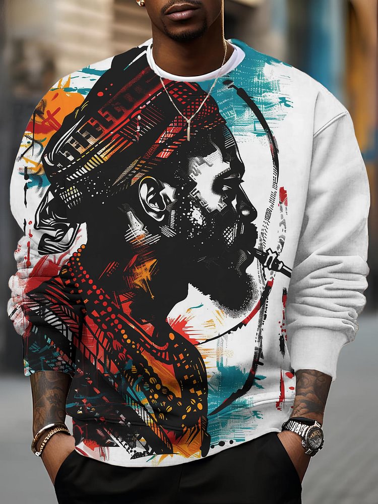 Men's Black Man Graffiti Art Print Casual Sweatshirt