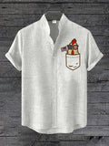 Men's July 4th American Chick Print Linen Blend Shirt